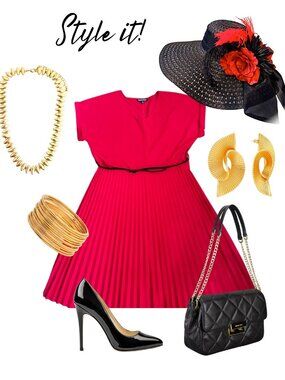 Red Pleated Midi Dress 3XL – Derby Wedding Guest Cocktail